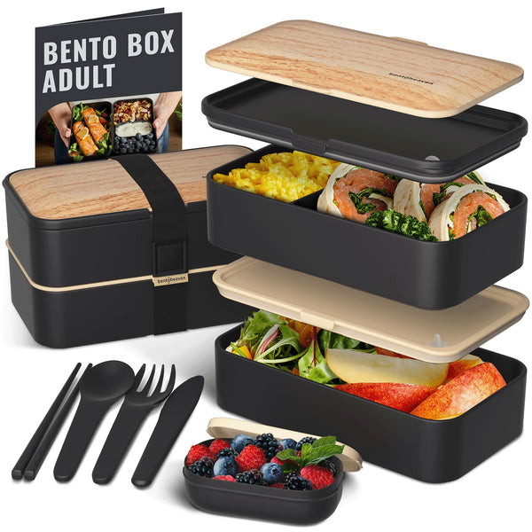 BENTOHAVEN PREMIUM BENTO BOX ADULT LUNCH BOX WITH COMPARTMENTS - BLACK - Brand New