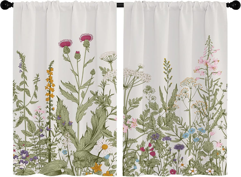 OPEODDIE GREEN BOTANICAL KITCHEN CURTAINS TREATMENT TIERS DRAPES 2 PANELS SET 36 - Like New