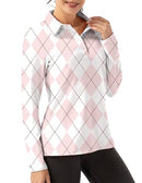 FKEEP Women Long Sleeve Golf Sport Top Athletic Activewear Pink Checked M - Brand New