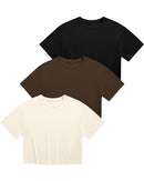 FICERD - WOMEN CROP TOPS HALF SLEEVE CROPPED T SHIRTS CREW NECK - SIZE: L - Like New