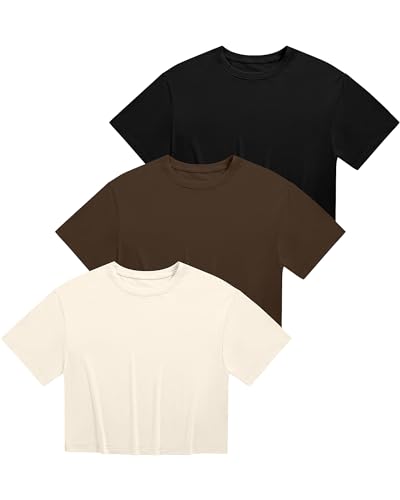 FICERD - WOMEN CROP TOPS HALF SLEEVE CROPPED T SHIRTS CREW NECK - SIZE: L - Like New