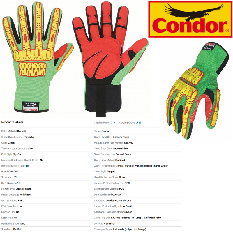 53GN CONDOR Mechanics Gloves - GREEN New