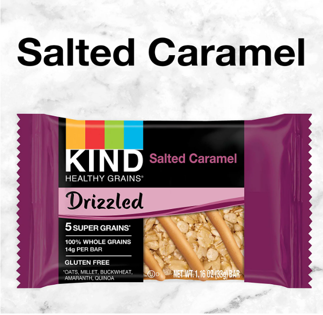 KIND Healthy Grains Drizzled Bars, Salted Caramel, 40 Bars Total (8 Pack) Brand New