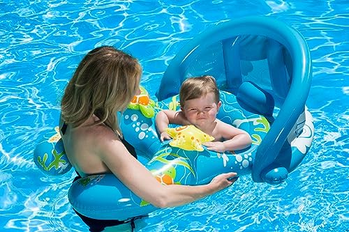 POOLMASTER MOMMY AND ME SWIMMING POOL BABY FLOAT WITH SUN SHADE, 1 CHILD - BLUE - Brand New