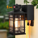 KONDRAS MOTION SENSOR PORCH LIGHT WITH GFCI OUTLETS 11.4'' DUSK TO DAWN - BLACK - Like New