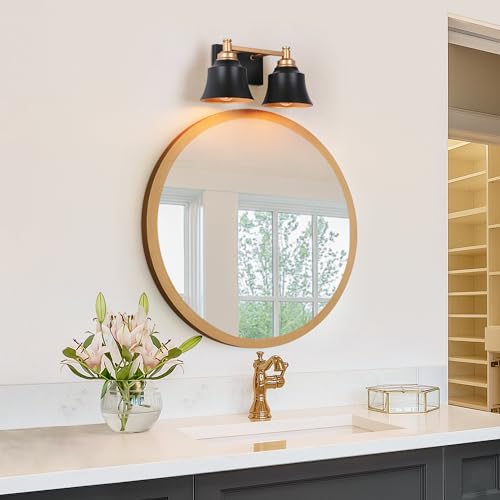 KSANA 2 LIGHT BLACK AND GOLD BATHROOM LIGHTS OVER MIRROR - BLACK AND GOLD - Like New