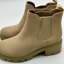 MEMON WOMEN'S CHELSEA BOOTS CASUAL CHUNKY HEEL SLIP ON ELASTIC - 8.5 - KHAKI - Brand New