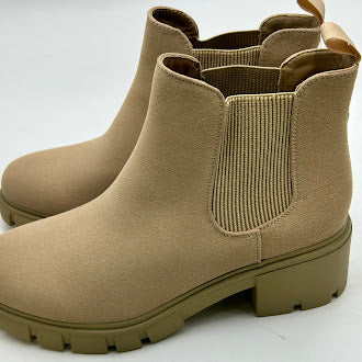 MEMON WOMEN'S CHELSEA BOOTS CASUAL CHUNKY HEEL SLIP ON ELASTIC - 8.5 - KHAKI - Brand New