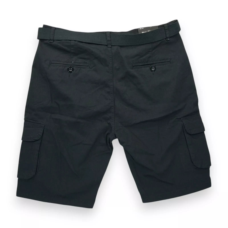 BLU ROCK NEW YORK MENS FLEX STRETCH BELTED CARGO SHORTS - SIZE: MEN 40 - BLACK - Brand New