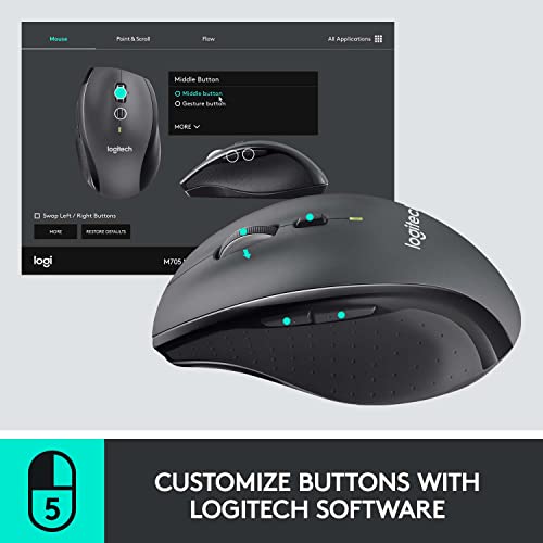 Logitech M705 Marathon Wireless Mouse USB Unifying Receiver - Black - Like New