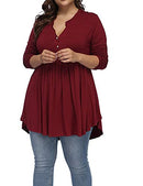 ALLEGRACE Women's Plus Size Henley V Neck Button Tunic Tops Long sleeve - Brand New