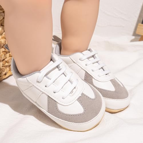 MECKIOR INFANT TODDLER CANVAS SHOES SNEAKER, SIZE: YOUTH 13 (12-18M), WHITE/GREY - Like New