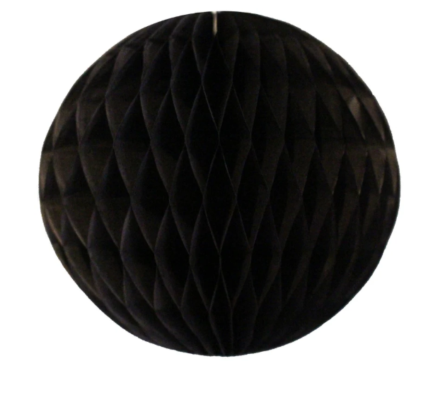 GENERIC 10IN/25CM HONEYCOMB PAPER BALL WITH RIBBONS - BLACK - Like New
