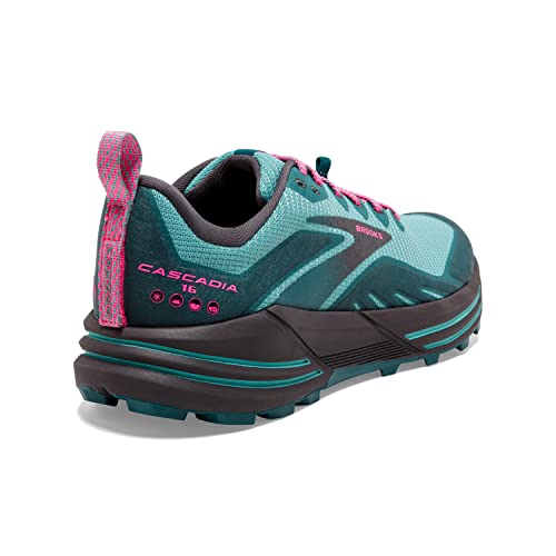 BROOKS WOMEN'S CASCADIA 16 TRAIL RUNNING SHOE PORCELAIN/BLUE CORAL/PINK SIZE 6.5 - Like New