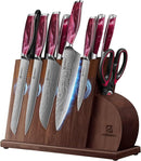 PIKLOHAS 14 Pieces Knife Set Magnetic Holder Ultra Sharp Stainless Steel - Red - Like New