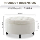 IMMULIZE 30" Round Storage Ottoman, Button Circle Lid, Large Footrest - Cream - Like New