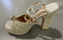 GOOLITA WOMENS OPEN TOE PEARL BRIDAL SHOES - (EU W36) US 5.5 CONVERSION - WHITE - Like New