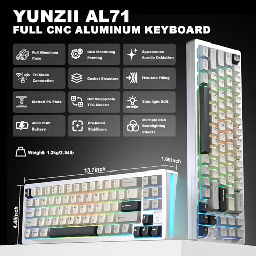YUNZII AL71 75% MECHANICAL KEYBOARD,WIRELESS BT5.0/USB-C - Scratch & Dent