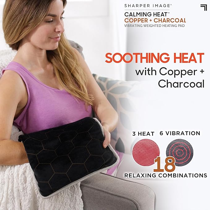 SHARPER IMAGE Calming Heat Copper + Charcoal Vibrating Heating Pad CHCC-6 - Gray Like New