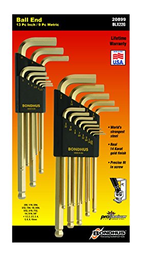 BONDHUS 20899 INCH/METRIC GOLDGUARD PLATED BALL ENDWRENCH DOUBLE PACK - GOLD - Like New