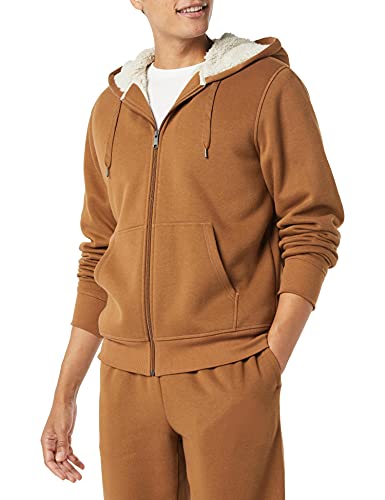 AMAZON ESSENTIALS HOODIE FOR MEN, SHERPA-LINED FLEECE SWEATSHIRT - XS - BROWN - Brand New