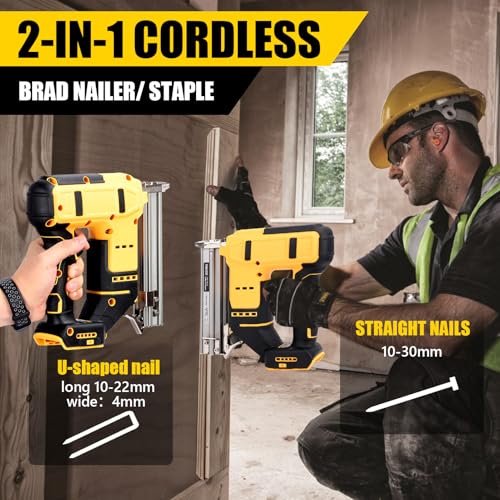 GENERIC 18 CORDLESS BRAD NAILER 2 IN 1 ELECTRIC NAIL GUN/STAPLE - YELLOW - Like New