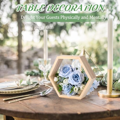 BARYDAT 24pcs 8" Hexagon Shelves, Floating Shelf Centerpiece - Dark Walnut - Like New