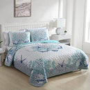 CARIBBEAN JOE COASTAL 3-PIECE QUILT SET, KING, BEACH DELIGHT AQUA - Like New