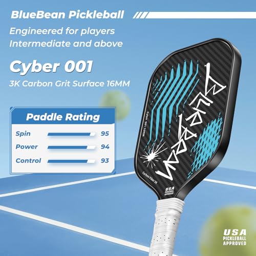 BLUEBEAN PICKLEBALL PADDLES,USAPA,CARBON FIBER - CYBER001-BLUE - Like New