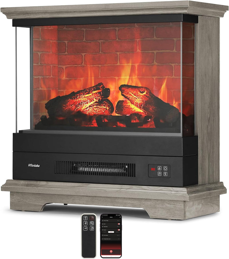 TURBRO Firelake 27 in. WiFi Electric Fireplace Heater 1400W - Gray Wash Like New