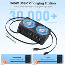 GKUTW 345W USB C Charger 10 in 1 Wall Charger with 2 Cables Gan 6 - Black - Like New