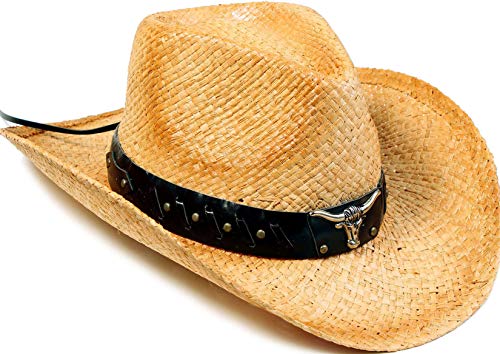MC180206000003 LIVINGSTON MEN & WOMEN'S COWBOY HAT WOVEN STRAW - BEIGE/BROWN - Brand New
