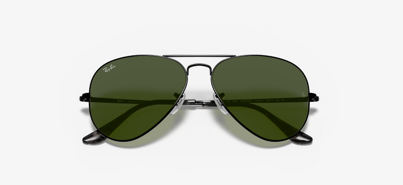 RAY-BAN RB3689 914831 58-14 AVIATOR METAL II BLACK FRAME GREEN LENSES 55MM - Like New