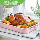 GreenLife 16.5” x 12” Ceramic Nonstick Roasting Pan Rack B09C7WJZC1 - Soft Pink - Brand New