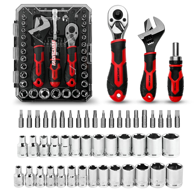 IRONCUBE 53-PIECE SOCKET RATCHET WRENCH 20-IN-1 WITH 2-IN-1 WRENCH BLACK/RED - Like New