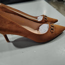 DELLYERISHOP WOMENS KITTEN HEELS PUMPS DRESSY LOW HEEL POINTED TOE - 9 - BROWN - Like New