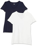 AMAZON ESSENTIALS WOMEN'S REGULAR-FIT V-NECK T-SHIRT XXL - NAVY/WHITE - Like New