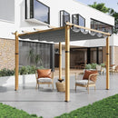 GARVEE 10X13 FT PERGOLA METAL GAZEBO RETRACTABLE CANOPY - WOODGRAIN/GRAY - Like New