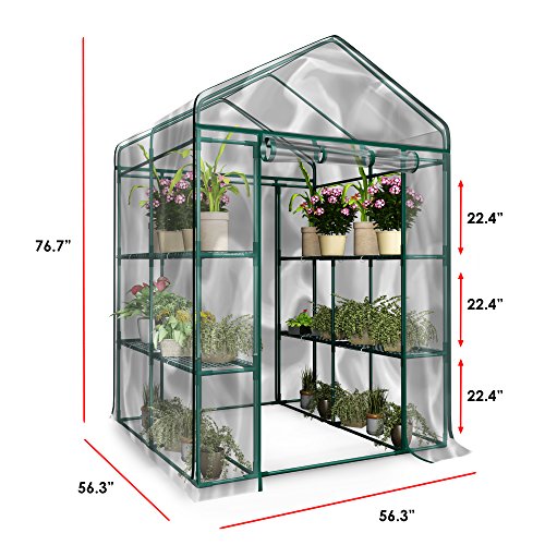 Greenhouse - Walk in Greenhouse with 8 Sturdy Shelves and PVC Cover - Brand New