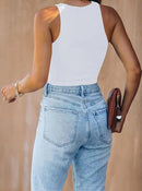 KEEPBEAUTY WOMENS HALTER TOPS SUMMER SLEEVELESS SHIRTS SEXY HIGH NECK - WHITE - Brand New