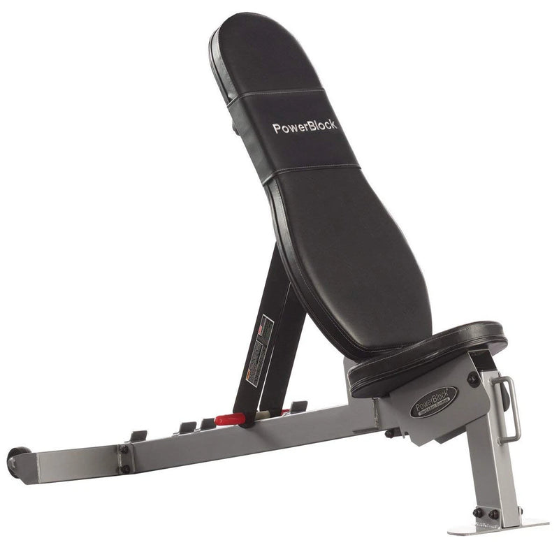 POWERBLOCK SPORT BENCH WORKOUT BENCH 5 POSITION ADJUSTABLE BENCH & SEAT - SILVER - Like New