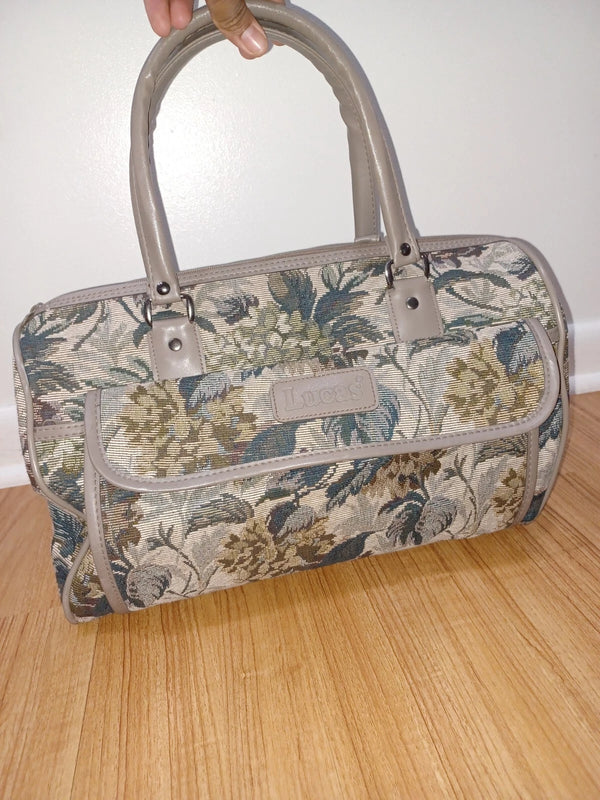 LUCAS TRAVEL BAG TAPRESTRY, 15", FLORAL DRAWINGS, PLANTS - GRAY - Like New