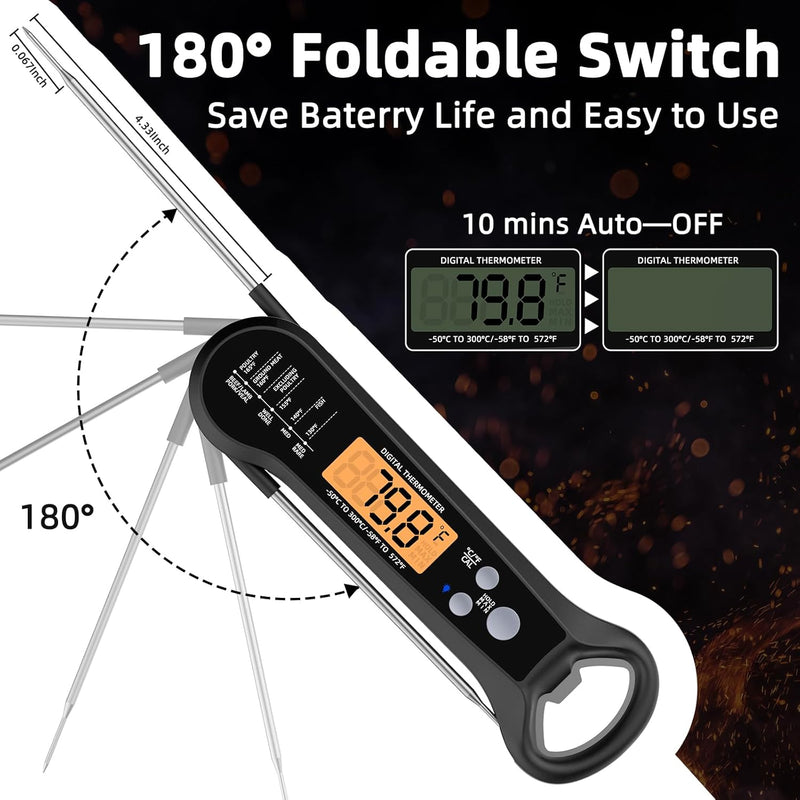 BILITASE Instant Read Meat Thermometer for Grill and BBQ - Black - Like New
