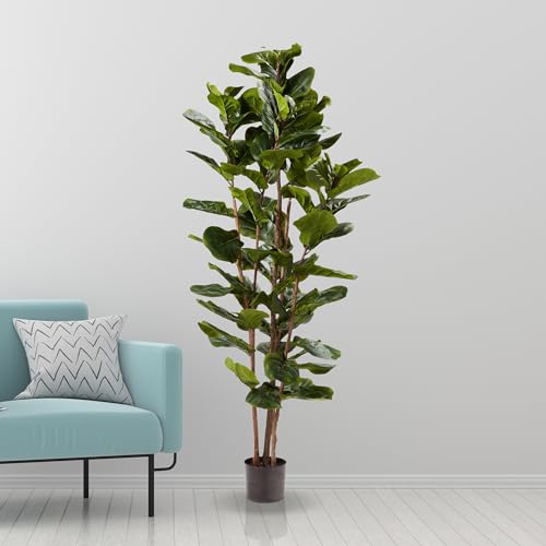 PURE GARDEN ARTIFICIAL FIDDLE LEAF FIG TREE, 72”, 50-LG1119 - GREEN - Like New