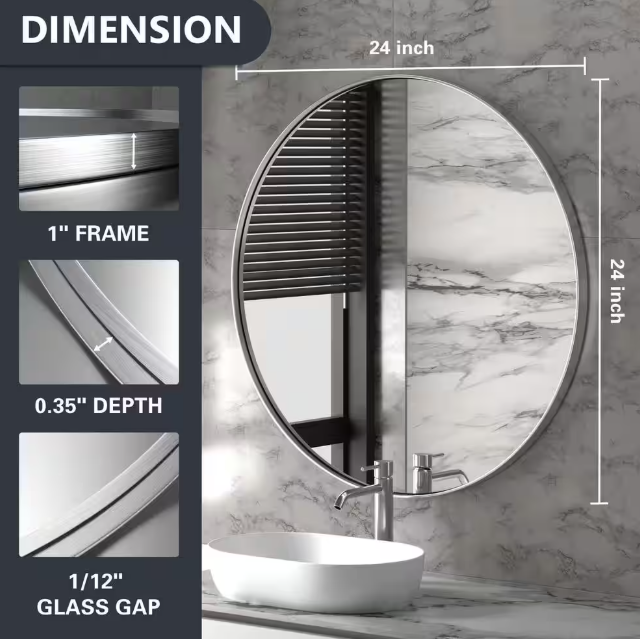 PAIHOME 24 IN. W X 24 IN. H MEDIUM ROUND STAINLESS STEEL WALL MIRROR - SILVER - Like New