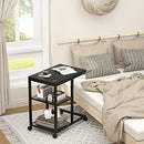 Unikito C Shaped End Table USB Charging Ports Movable Snack 2 Shelves - Black - Brand New
