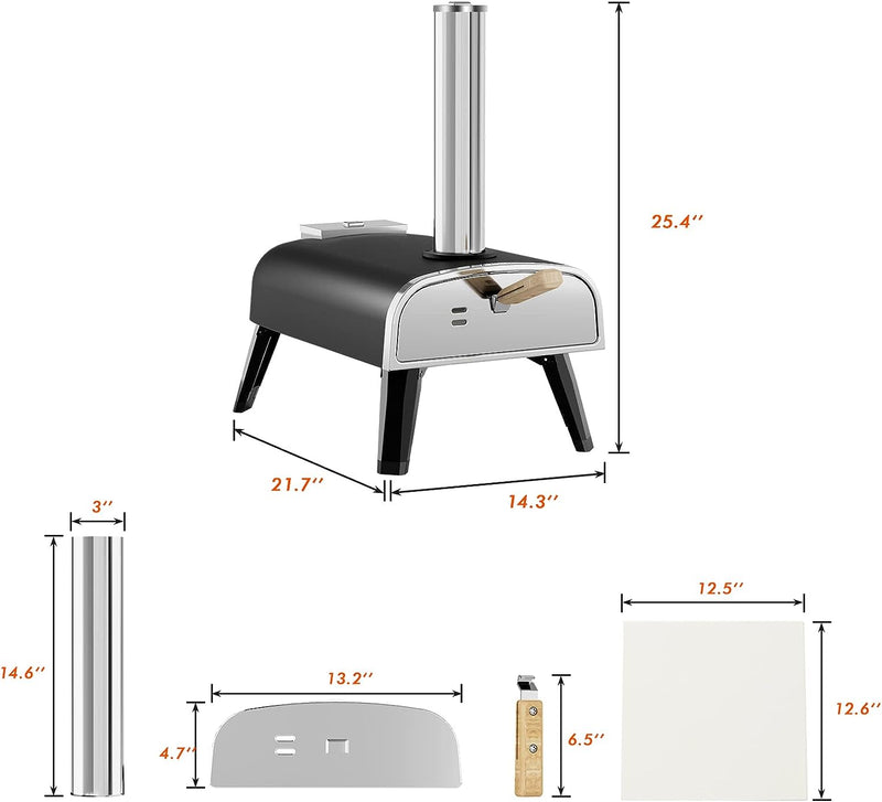 aidpiza Pizza Oven Outdoor 12" Wood Fired Pizza Ovens SP120 - BLACK Like New