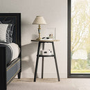 CubiCubi Round End Table, Wooden Shelves, 2-Tier Rustic Vintage Table - Greige - Brand New