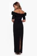 3856X XSCAPE WOMENS LONG OFF THE SHOULDER SCUBA CREPE DRESS SIZE 14 BLACK - Brand New