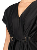 HD5D0D23 HALSTON WOMEN'S STRUCTURED SHORT SLEEVE V-NECK COTTON DRESS, 6, BLACK - Brand New